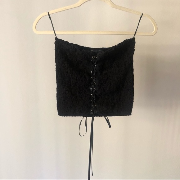 Zara Corset Lace Up Bodice Tube Top in Black L - Picture 3 of 9